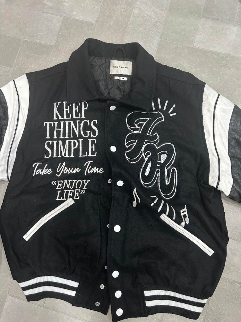 Front Row Men sz L KeepThingsSimple varsity bomber jacket wool blend snap close